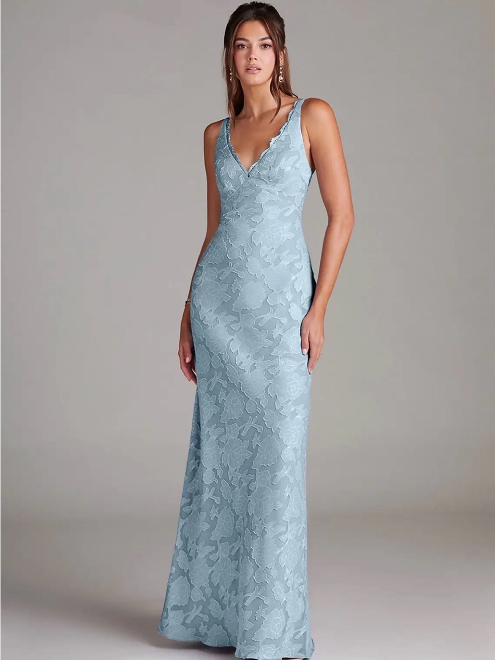 Azazie Powder Blue Lace V-Neck Maxi Dress